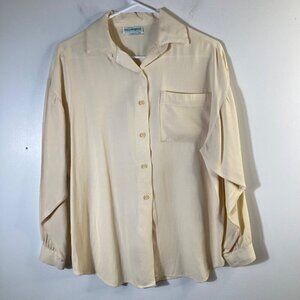 Womens Vintage Willowridge Button Shirt Cream M Acetate Rayon Made in USA